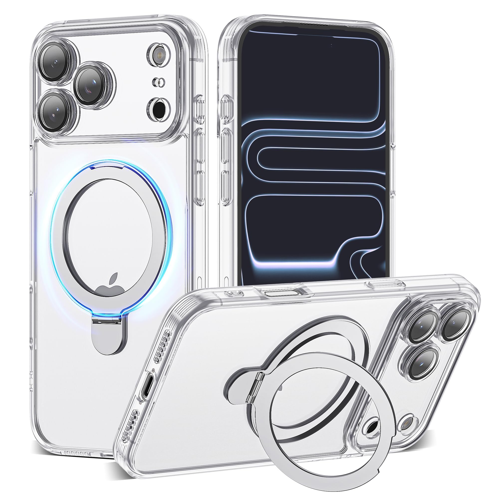 Photo 1 of ***(HEAVILY USED/ MINOR SCRATCHES)***YEMORAN Compatible with Clear iPhone 15 Pro Case with Magnetic Stand [Compatible with Mag-Safe][Full Camera Len Protectors] Shockproof Phone Case for iPhone 15 Pro 6.1’’,Clear