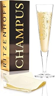 RITZENHOFF Champus Champagnerglas von Andrea Hilles, aus Kristallglas, 200 ml, mit edlen Goldanteilen, inkl. Stoffserviette