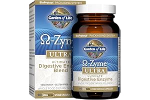 Garden of Life 21 Powerful Digestive Enzymes with Papain, Bromelain, Lipase, Ginger, Turmeric for Complete Digestion of Protein, Carbs & Fats – Omega-Zyme Ultra, Gluten-Free, Vegetarian, 90 Capsules