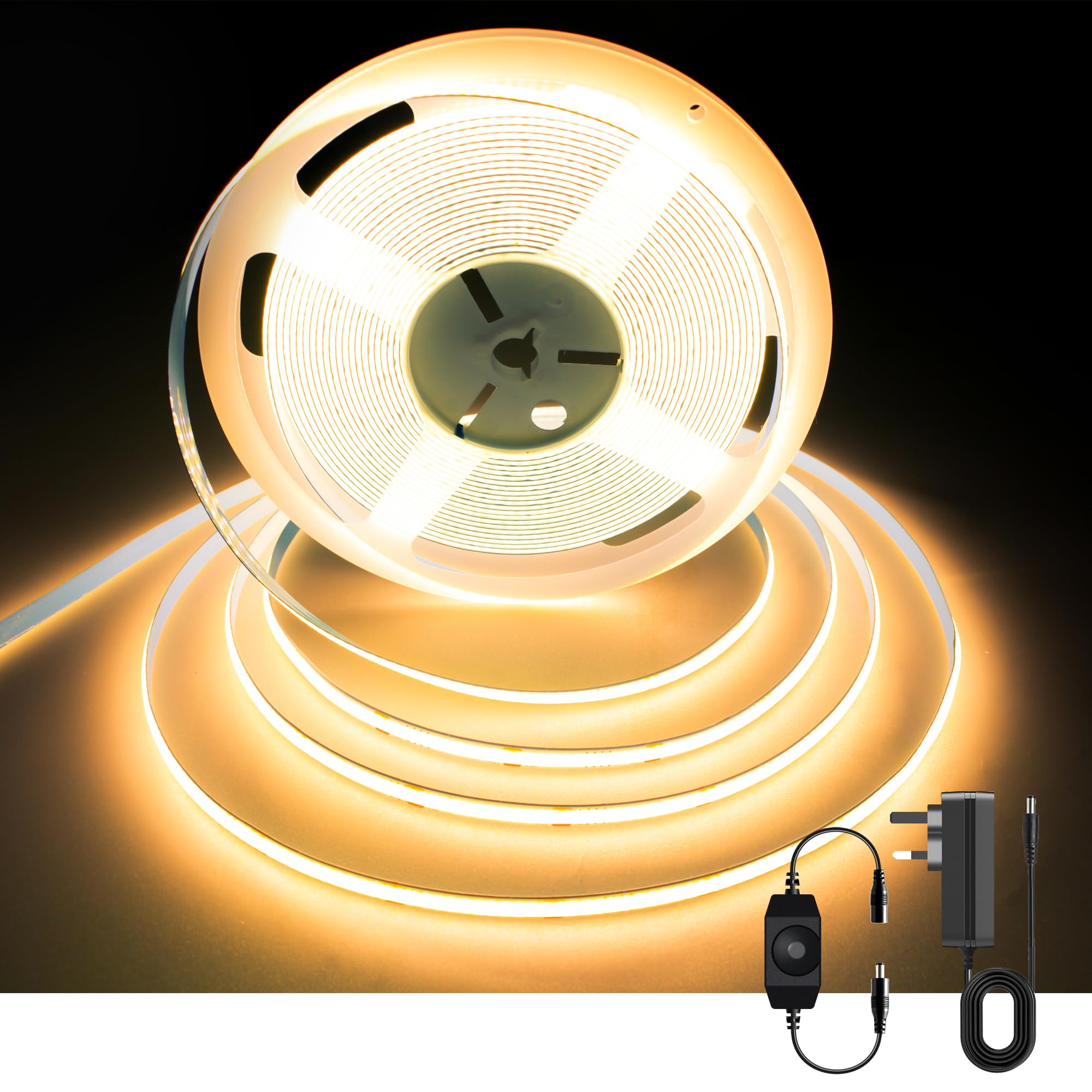 AXMOTUT Dimmable COB LED Strip Lights 10m, 2700K Warm White 24V COB Strip Light, 3200 LEDs Flexible CRI 93+ COB Light Strips for Room, Mirror, Kitchen, Bedroom — image 1
