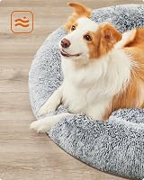 Feandrea Donut Dog Bed 100 cm Grey Fluffy Calming Plush Cover Removable Washable view 3