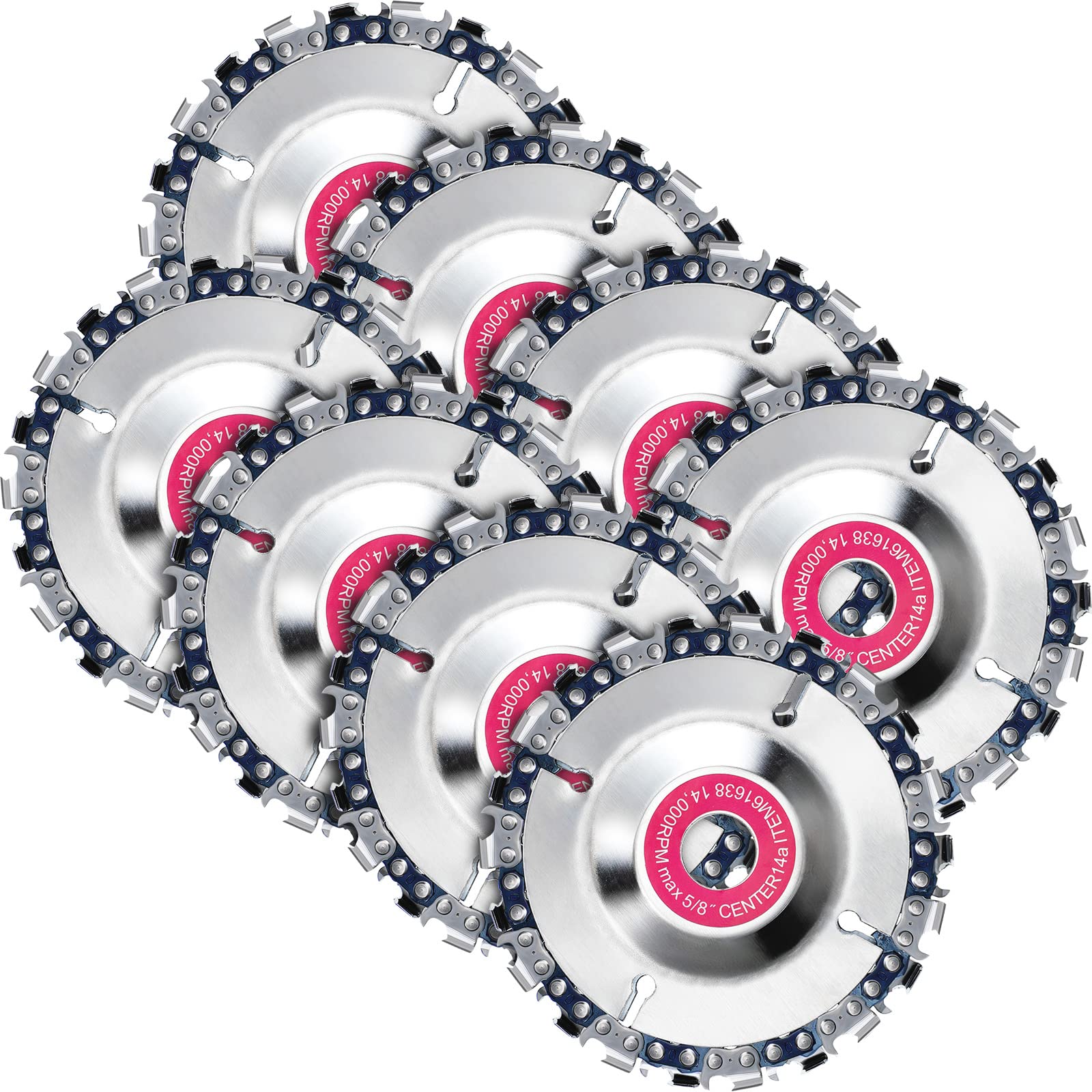 Photo 1 of Newwiee 8 Pcs 5/8 Inch Wood Carving Chain Disc 4 Inch 22 Teeth Saw Blade Grinder Wood Carving Disc for 4 Inch/ 4-1/2 Inch Angle Grinder Grinding Shaping Attachment Chainsaw Grinder Wheel