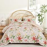 Drucon Queen Comforter Set - 7 Pieces Floral Beige Soft Bedding Sets, Queen Bed in a Bag with Botanical Flowers Comforter, Sheets, Pillowcases & Shams