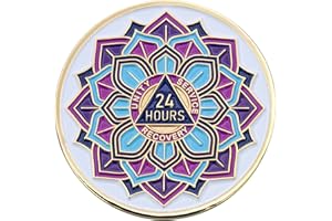 24 Hours AA Coin - Sobriety Mint 'in Bloom' Lotus Flower Recovery Medallion/Chip - White/Gold