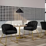 Yaheetech Velvet Tub Chair Vanity Chair with Golden Metal Legs Black view 4