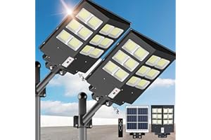 Vipzon 2 Pack Solar Street Lights Outdoor - 1600W Wide Angle Solar Lights Outdoor, Solar Parking Lot Lights Dusk to Dawn, 6500K Street Lights Solar Powered with Motion Sensor for Yard, Stadium