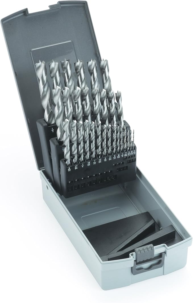 WoodRiver 29 Piece Fractional Inch Brad Point Drill Bit Index Set