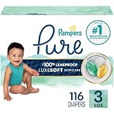 Pampers Pure Baby Diapers, Size 3 (16-28 lbs), 116