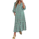 ANRABESS Boho Maxi Dresses for Women Summer Puff Sleeve V Neck Flowy Long Casual Dress with Pockets 2026 Vacation Clothes