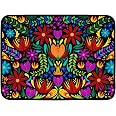 Floral Dish Drying Mat 18x24 Inch - Navy Blue Microfiber Absorbent Mat With Hanging Loop, Reversible Green Leaves Design