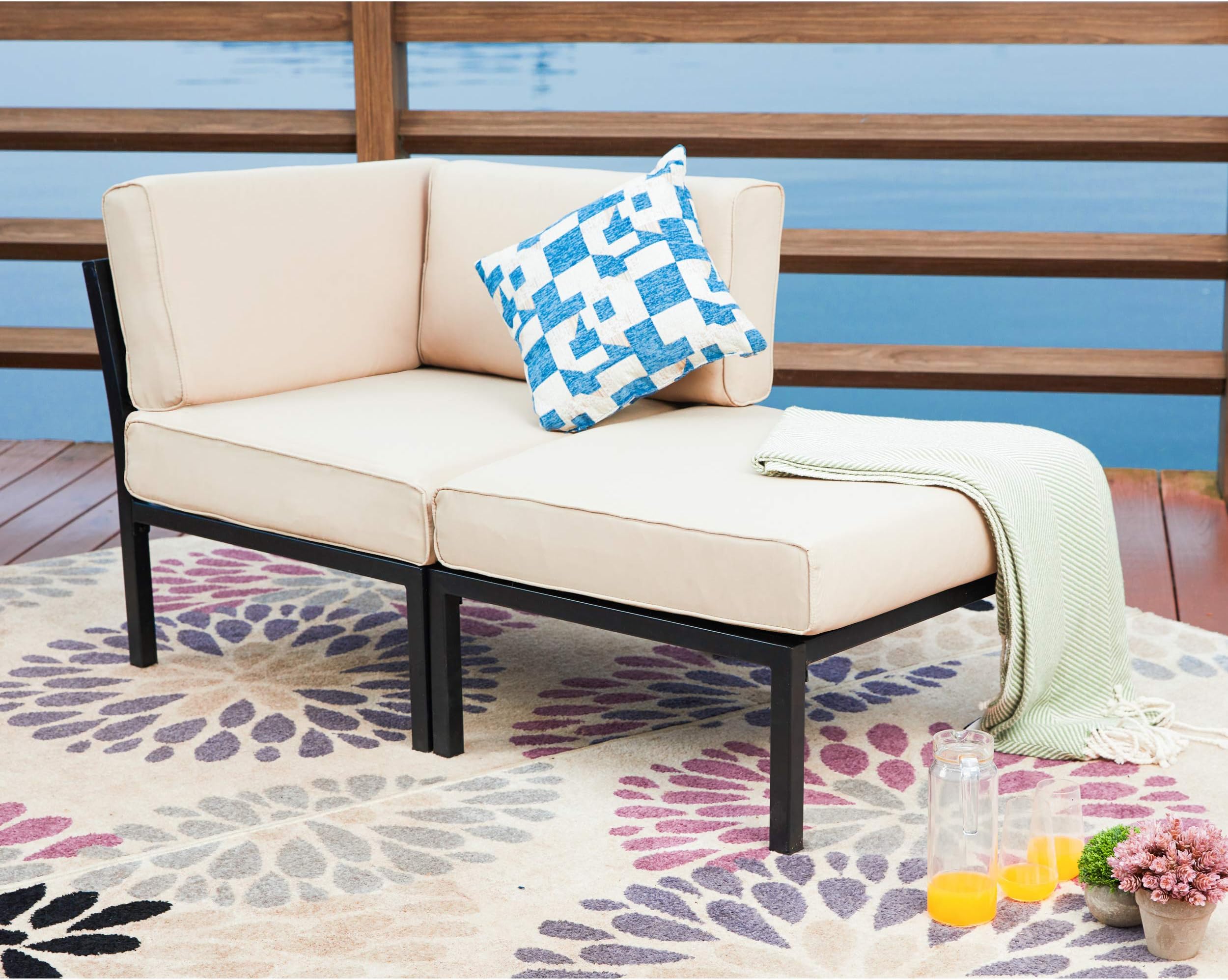 LOKATSE HOME2 Piece Corner & Armless Sofa Outdoor Furniture Sectional Couch Set Patio Loveseat