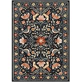 Moynesa Bedroom Rug 5x7, Washable Modern Transitional Black Area Rugs for Living Room Dining Room, Farmhouse Floral Bird Print Carpet, Folk Art Home Decor Open Floor Areas Non-Slip Protection