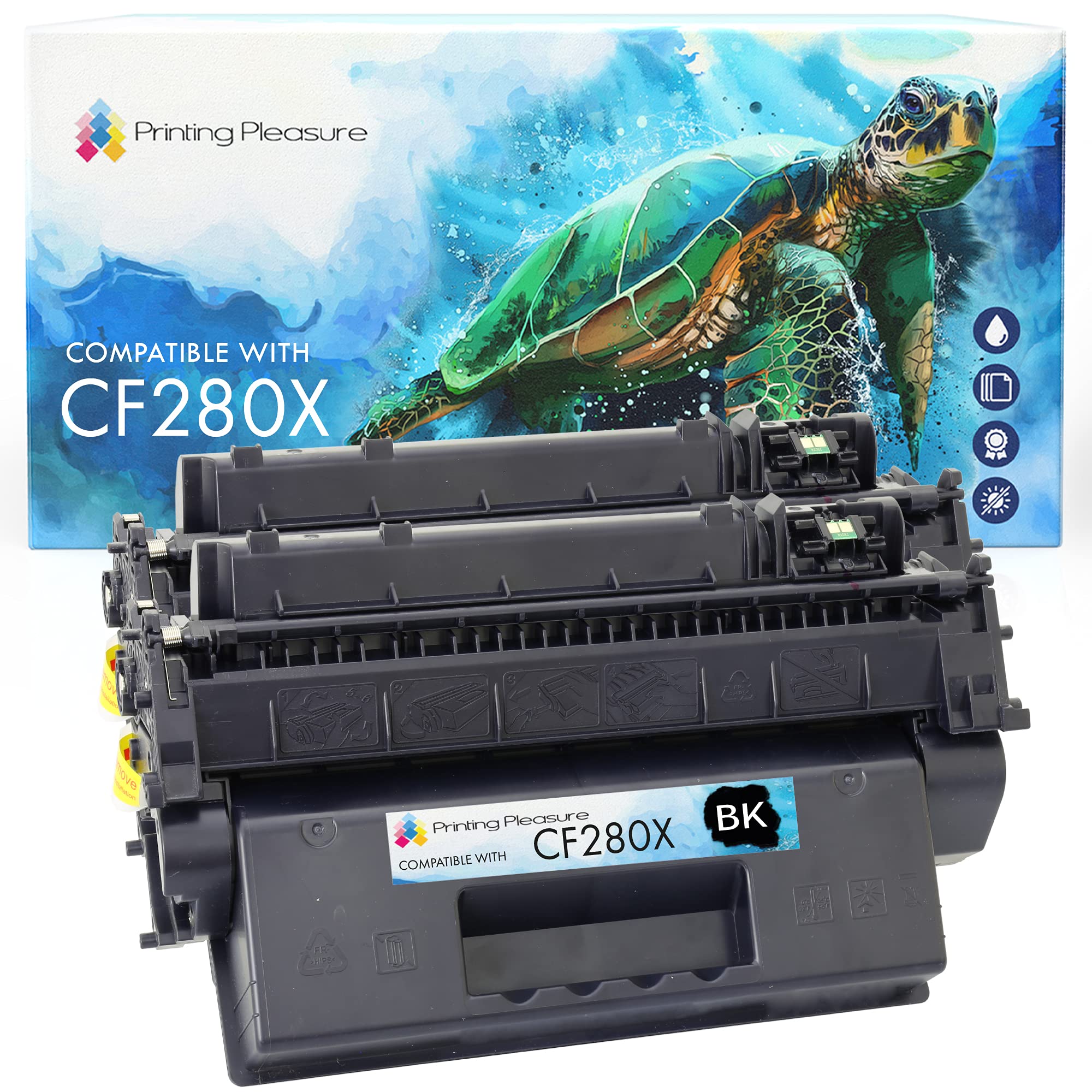 Printing Pleasure 2 Compatible CF280X 80X Toner Cartridges for HP LaserJet Pro 400 M401A M401D M401DN M401DNE M401DW M401N MFP M425DN MFP M425DW - Black, High Yield