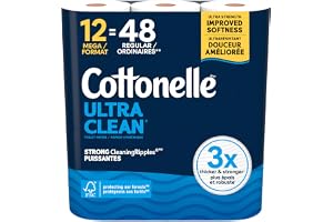 Cottonelle Toilet Paper, 12 Mega Rolls = 48 Regular Rolls, Ultra Clean, Strong B