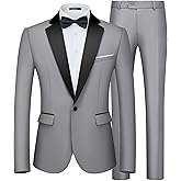 WULFUL Men's 2 Piece Slim Fit Suit Set One Button Blazer Jacket Pants Tuxedo Set for Prom, Wedding and Business