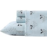 Eddie Bauer - Flannel Sheets King Size, Anti-Pilling & Wrinkle Resistant Cotton, Touchably Soft for All-Season Comfort - Bed Sheets with Matching Pillowcases & Fitted Sheet (Dog Friends Blue)