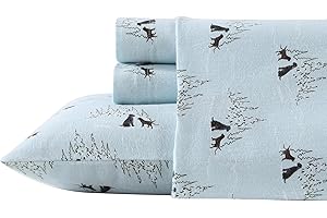 Eddie Bauer - Flannel Sheets King Size, Anti-Pilling & Wrinkle Resistant Cotton, Touchably Soft for All-Season Comfort - Bed Sheets with Matching Pillowcases & Fitted Sheet (Dog Friends Blue)