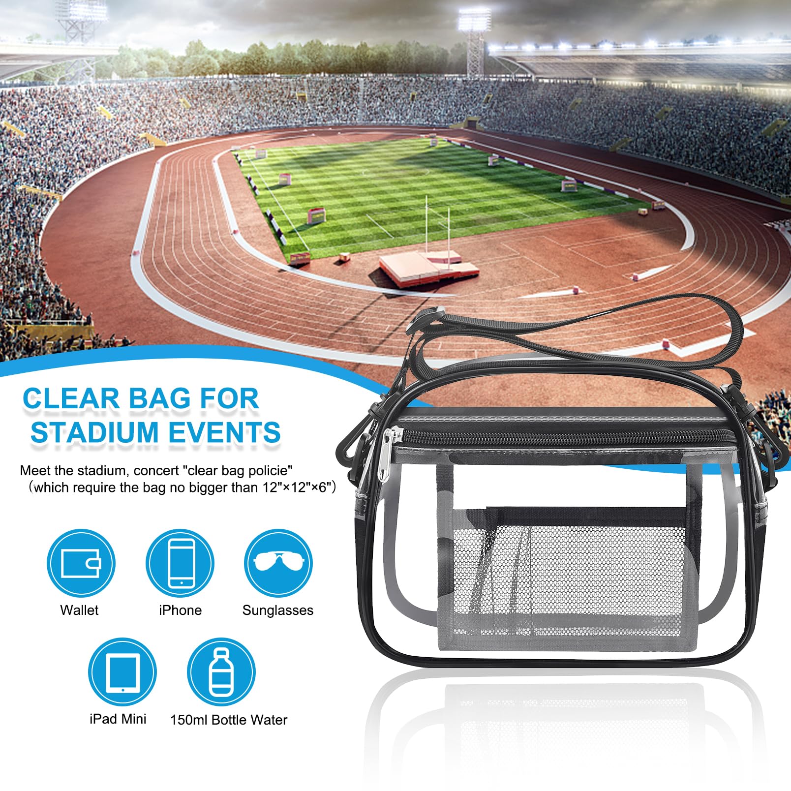 Clear Bag for Stadium Events Mini Small Clear Purse Clear Bag for Stadium Events Concert Sport Work