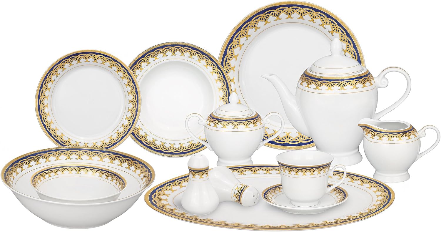 Lorren Home Trends 57-Piece Porcelain Dinnerware Set, Iris, Service for 8
