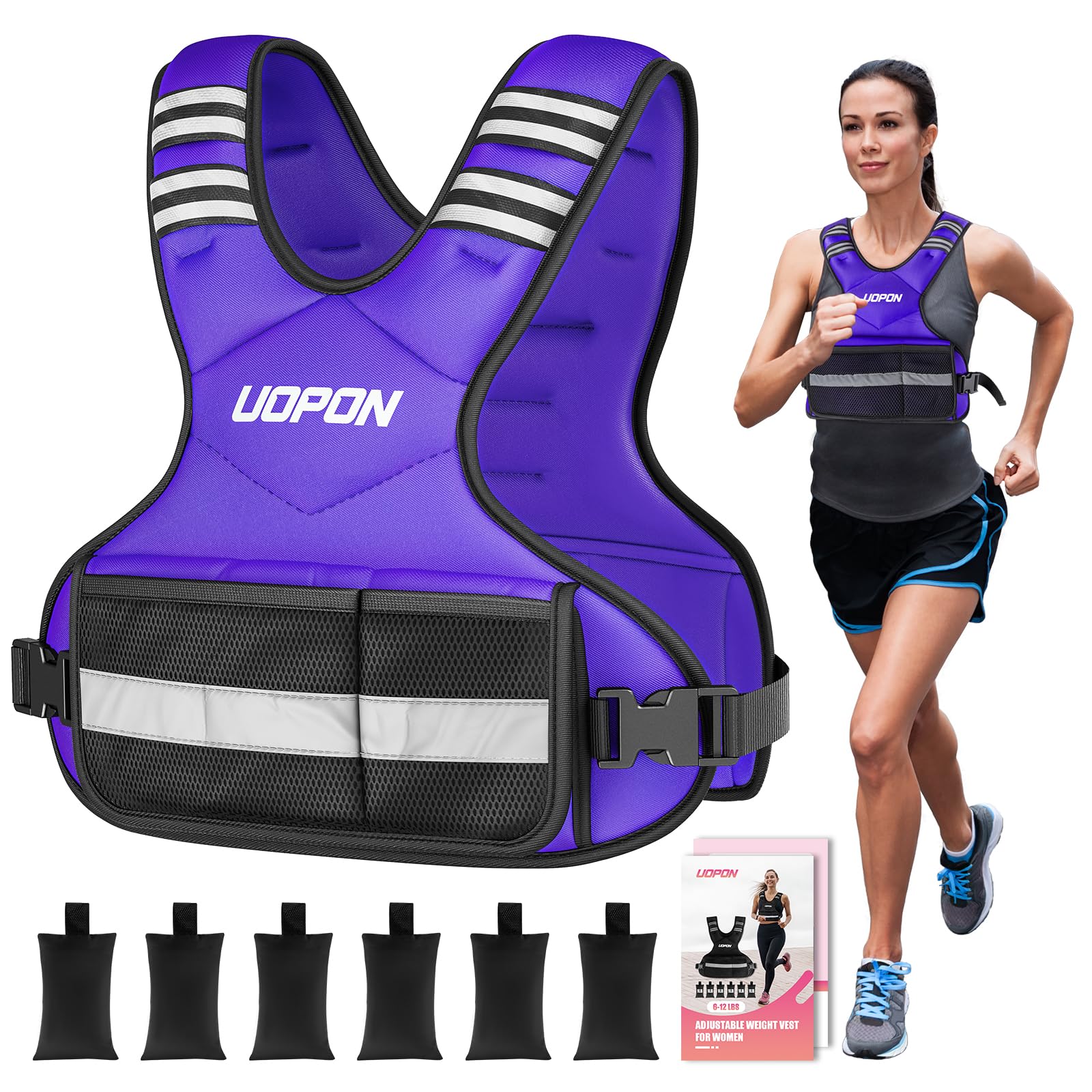 Photo 1 of Adjustable Weighted Vest for Women, 6-12 Lbs Rucking Vest with 6 Ironsand Weights, Great Weighted Vest with Plus Pockets & Reflective Strips for Running, Walking, Workout and Strength Training