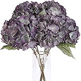 Jim's Cabin Artificial Flowers Silk Hydrangea Flowers with 5 Big Heads Fake Flower Bunch Bouquet for Home Wedding Party Decor DIY(Purple)