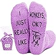 HAPPYPOP Funny Monkey Gifts for Monkey Lovers, Novelty Monkey Socks for Women Girls Crazy Silly Purple Fuzzy Socks, Christmas Stocking Stuffers