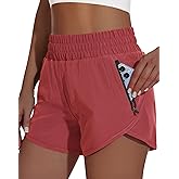 MIVEI Women's High Waisted Athletic Shorts 4" High Rise Running Workout Gym Quick Dry Tummy Control Short with Zipper Pockets