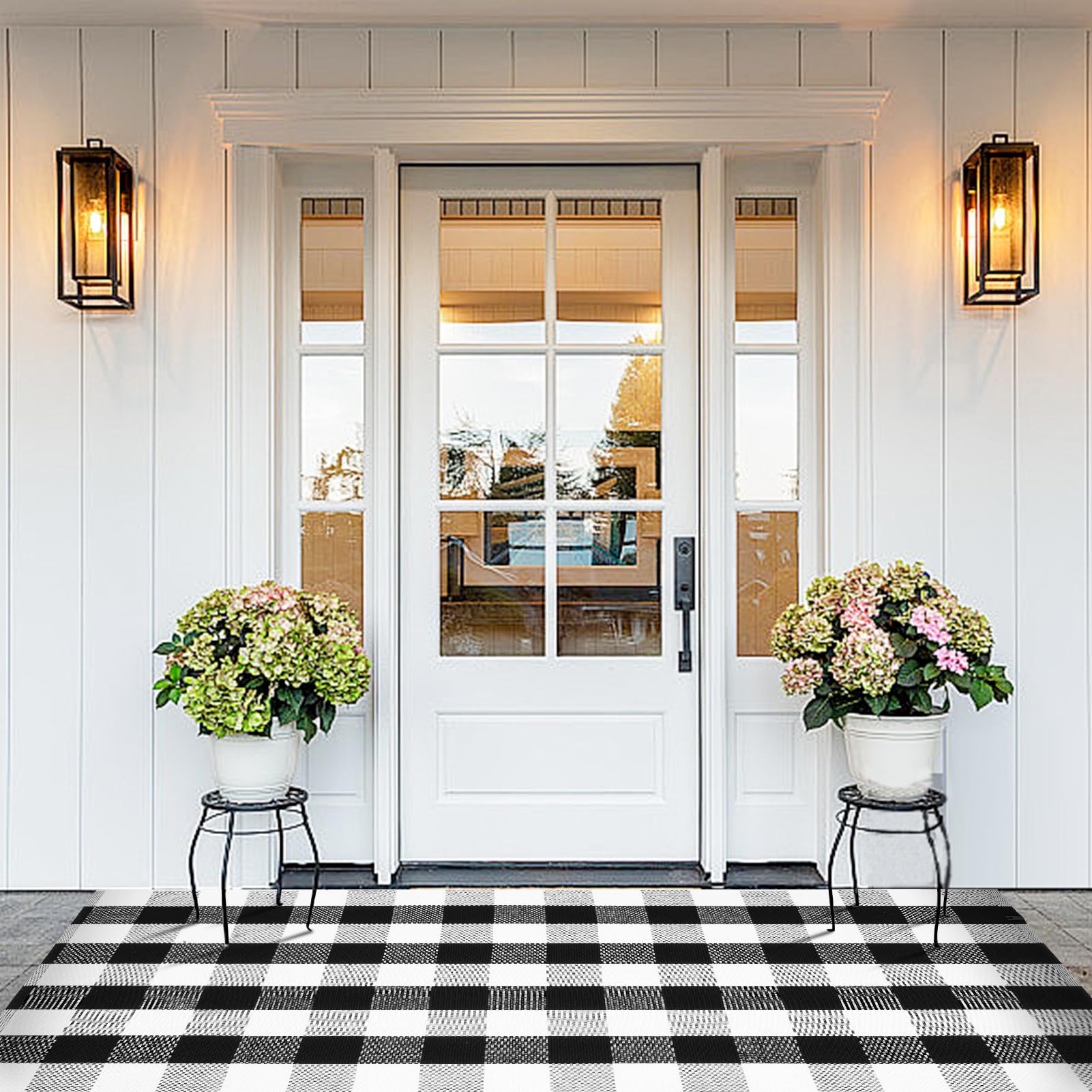 Photo 1 of Buffalo Plaid Area Rug - 4 x 6 Ft, Black and White Checkered, Washable Cotton, Ideal for Front Porch, Kitchen, Entryway, Patio, Bathroom