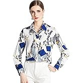 LAI MENG FIVE CATS Women's Shirt Floral Print Long Sleeves Button Down Casual Blouse Top