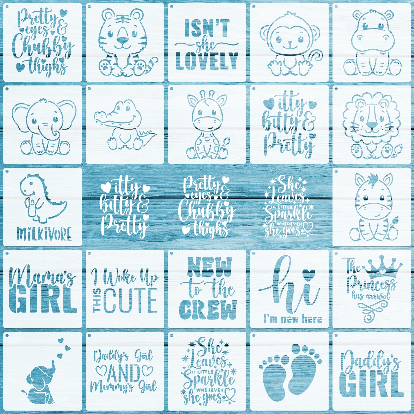 OOTSR 22 Baby Stencils for Painting, Baby Shower Stencils of Phrases Animals for Baby Onesies Bib Bodysuit Bag Shirt Shoes, Baby Templates for Clothes Fabric Crafts Decorations