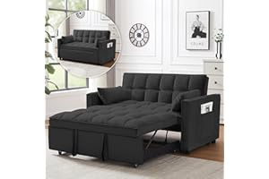 Wakefit 3 in 1 Convertible Sleeper Sofa Bed, Futon Couches for Living Room with Side Pocket | Adjustable Backrest| Velvet Fabric | Pull Out Couch | Loveseat | Sectional Sofa Bed(Black)