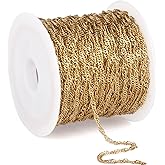 33 Feet 18K Gold PVD Plated Singapore Chains Roll, 1.7mm Width 304 Stainless Steel Gold Twisted Link Chain Bulk Spool for Jewelry Making DIY Craft
