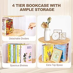 TAKEKIT Rotating Bookshelf, 360 Degree Revolving