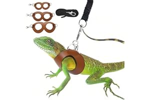 AELOER Bearded Dragon Harness and Leash Set, 3-Size Adjustable Soft Leather Reptile Leash for Training & Walking, Lizard Harness with Traction Rope, Walking Vest for Small Animal Outdoor (Brown)