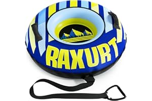 Raxurt Heavy Duty Snow Tube with Premium Canvas Cover, Inflatable Snow Sled for Kids and Adults, Thickened Bottom with Towable Pull Ring, Sledding Winter Outdoor Fun Toys