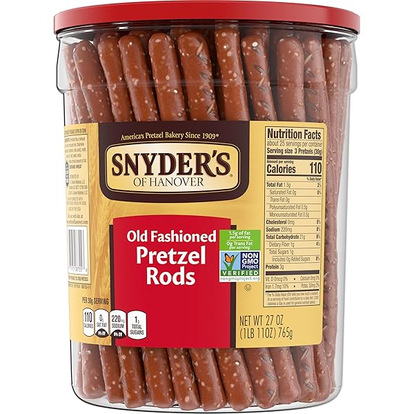 SNYDER’S OF HANOVER, OLD FASHIONED PRETZEL RODS, 27 OZ CANISTER
