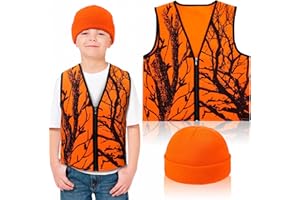Berlune 2 Pcs Kids Hunting Vest & Beanie Set Reflective Hunting Clothes Blaze Vests for Night Hiking Outdoor