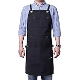 Life Flavor Heavy Duty Canvas Work Apron,Tool Pockets, Back Straps Adjustable(black)