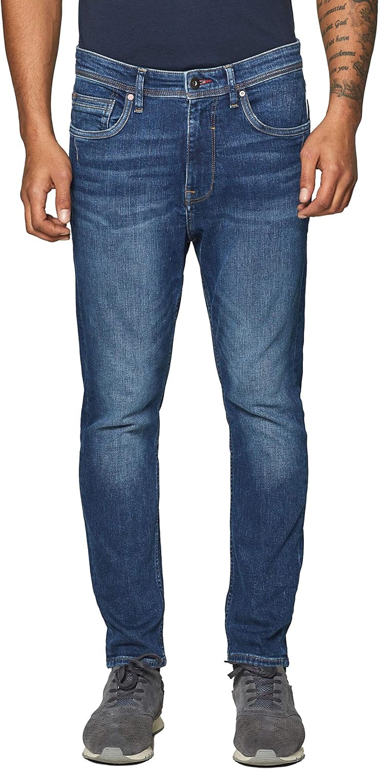 edc by ESPRIT Men's 019cc2b006 Tapered Fit Jeans, (Blue Dark Wash 901