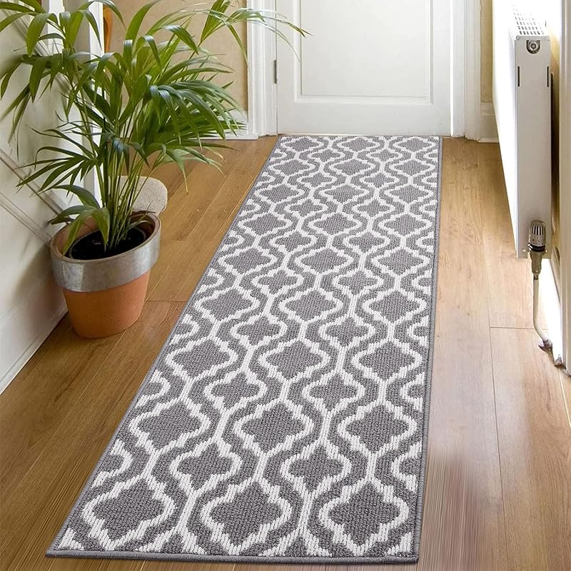 SHACOS Runner Rug Grey 50x150 cm Non Slip Washable Hallway Rug