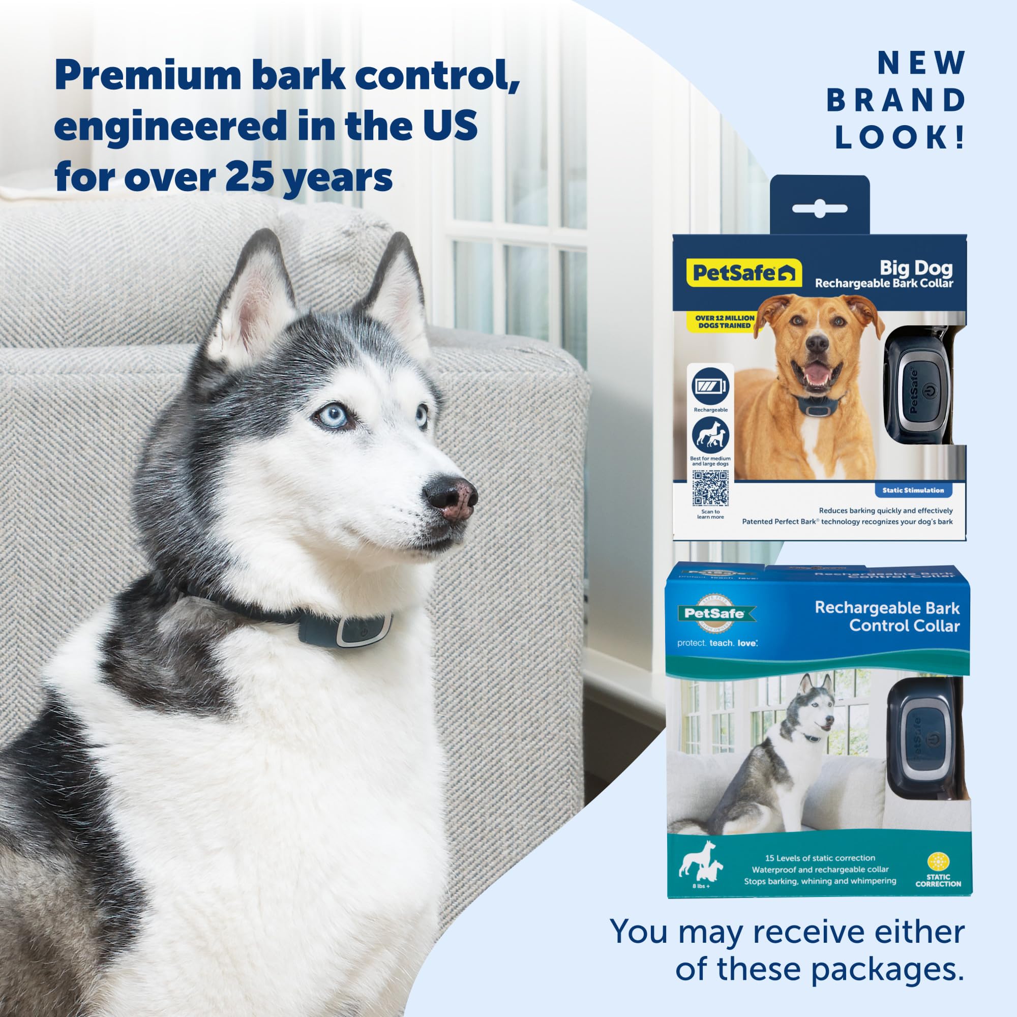 PetSafe Rechargeable Bark Collar, 15 Levels of Automatically Adjusting Static Correction - Rechargeable, Waterproof - Reduces Barking and Whining - for Small, Medium, and Large Dogs Over 8 lb