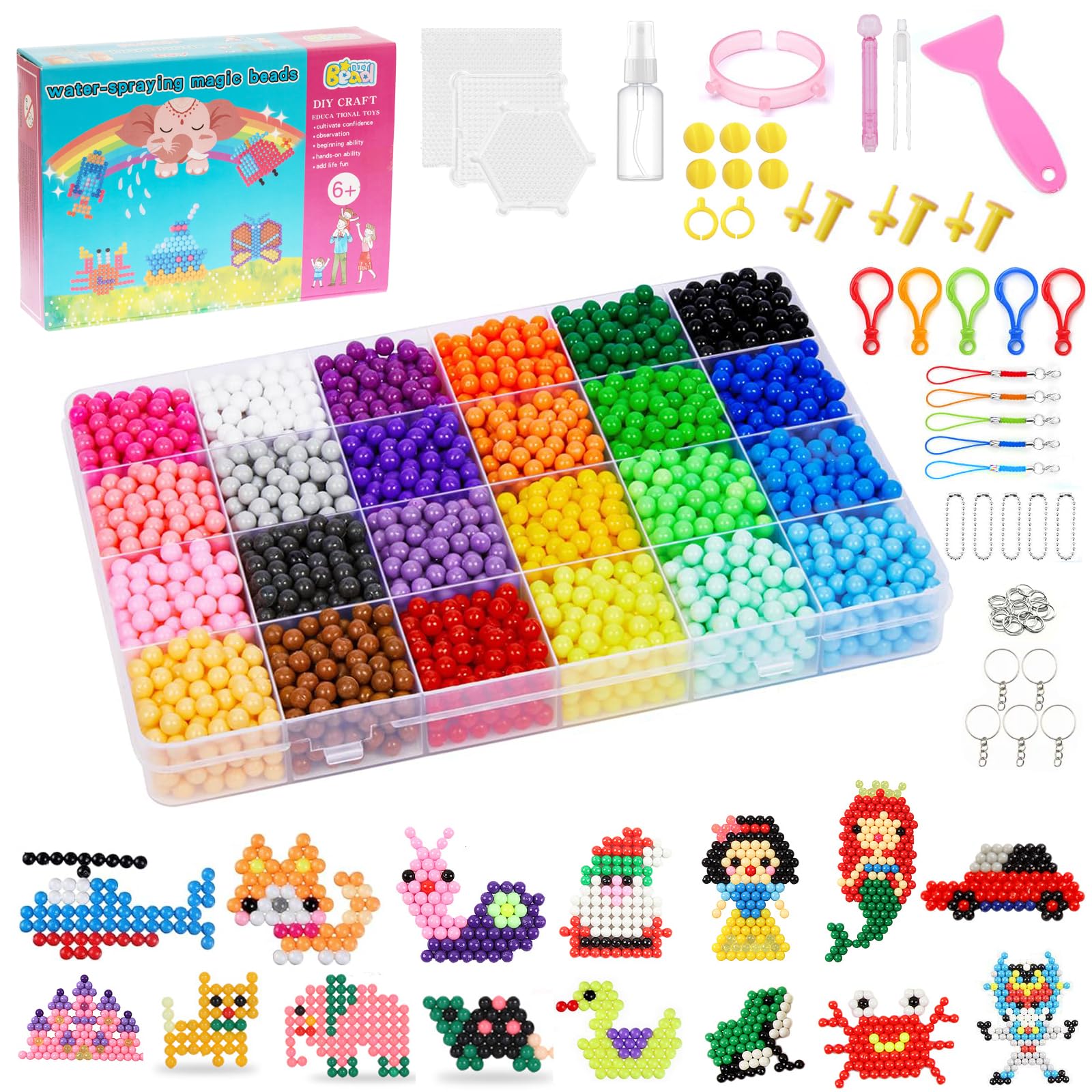Sigowal Water Fuse Beads Kit, 24 Colors 3000pcs Magic Sticky Beads, 5mm DIY Water Spray Set with Arts and Crafts Accessories for Kids Beginners Gift