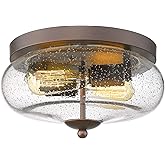 Darkaway Oil-Rubbed Bronze Ceiling Light Fixtures, Indoor Outdoor Flush Mount Ceiling Light with Seeded Glass Shade for Farmh