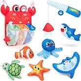 hahaland Bath Toys Kids Ages 1-3 Magnetic Fishing Toys &amp; Color Sorting Mesh | Soft Bathtub Shower Baby Toy, Toddler Fish Games Age 1-2, 1 Year Old Boy Gifts 2yr Girl Present, 8 PCs