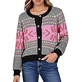 Saodimallsu Womens Button Up Cardigan Sweaters Crew Neck Vintage Fair Isle Long Sleeve Warm Knit Christmas Sweater Coats
