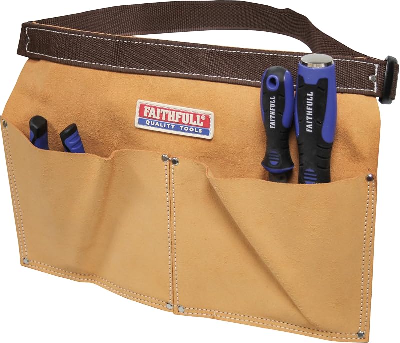 Faithfull Suede Leather Double Nail Pouch Tool Belt Hammer Loop Adjustable