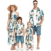 PATPAT Family Hawaiian Matching Outfits Mommy and Me Outfits Caribbean Vacation Summer Tropical Halter Sundresses and Shirts