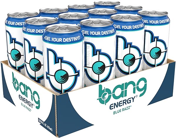 BANG ENERGY BLUE RAZZ, SUGAR-FREE ENERGY DRINK, 16-OUNCE (PACK OF 12)