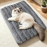 NODARKO Cat Bed for Indoor Cats Self Warming Plush Dog Mat 23.6"x15.7" Grey | Soft Faux Rabbit Fur, Self-Warming Without Electricity, Silent Crinkle-Free Design, Non-Slip Bottom, Washable Cat Bed Mat