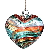 Hand Blown Glass Gazing Balls for Garden Red Heart Hanging 3.8" Friendship Balls for Gift Heart Shape Ornaments for Decoration (Red - C)